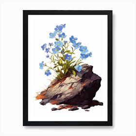 Forget Me Not Sprouting From A Rock (4) Art Print