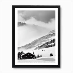 Nassfeld, Austria Black And White Skiing Poster Art Print