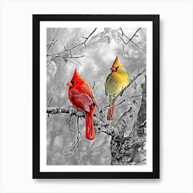 Cardinals In The Snow By Daniel Art Print