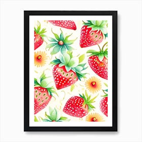 Strawberry Repeat Pattern, Fruit, Storybook Watercolours 2 Art Print