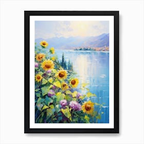 Sunflowers By The Lake 2 Art Print