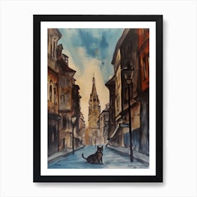 Painting Of Vienna With A Cat In The Style Of Surrealism, Dali Style 1 Art Print