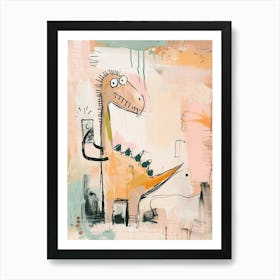 Pastel Painting Of A Dinosaur On A Smart Phone 3 Art Print