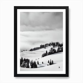 La Plagne, France Black And White Skiing Poster Art Print