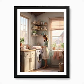 Girl In A Laundry Room 1 Art Print