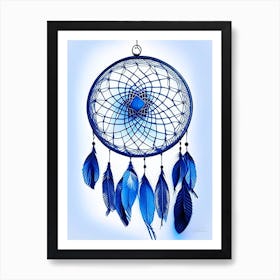 Dreamcatcher Symbol 2 Blue And White Line Drawing Art Print