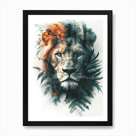 Double Exposure Realistic Lion With Jungle 3 Art Print