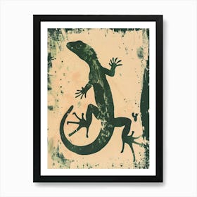 Forest Green Moorish Gecko Lizard Block Print 2 Art Print