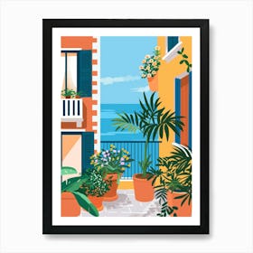 Balcony With Potted Plants 1 Art Print