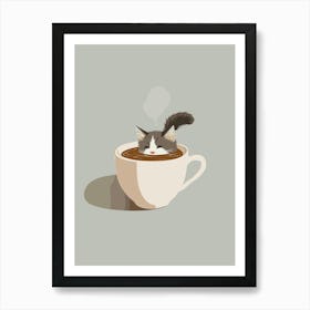 Cat In Coffee Cup Quirky Illustration Kitchen Art Print