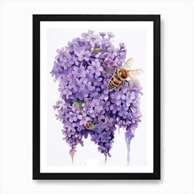 Beehive With Lilac Watercolour Illustration 3 Art Print