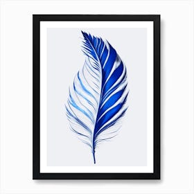 Feather Symbol 1 Blue And White Line Drawing Art Print