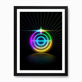 Neon Geometric Glyph in Candy Blue and Pink with Rainbow Sparkle on Black n.0376 Art Print