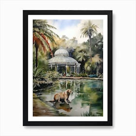 Painting Of A Dog In Royal Botanic Gardens, Melbourne Australia In The Style Of Watercolour 04 Art Print