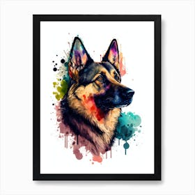 Cute German Shepherd Watercolor Portrait Art Print