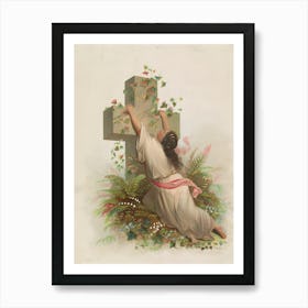 Woman Lifting A Cross Art Print