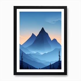 Misty Mountains Vertical Composition In Blue Tone 100 Art Print