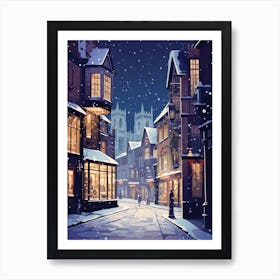 Winter Travel Night Illustration York United Kingdom 4 Art Print