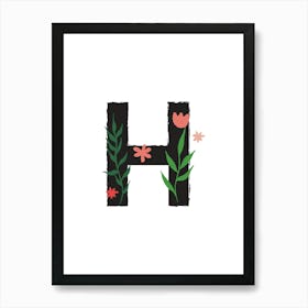 Bedroom Decor White Floral Letters Grey 08 Art Print