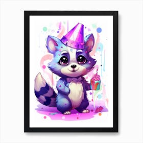 Cute Kawaii Cartoon Raccoon 17 Art Print