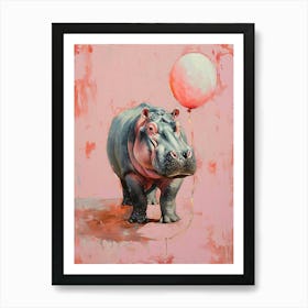 Cute Hippopotamus 3 With Balloon Art Print