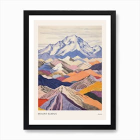 Mount Elbrus Russia 2 Colourful Mountain Illustration Poster Art Print