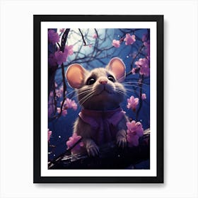 Mouse In Cherry Blossoms 1 Art Print