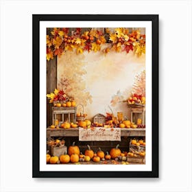 Autumnal Festival Scene Acorn Embraced By Falling Leaves Pumpkins Nestled Among Harvested Vegetabl (7) Art Print