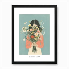 Bloom And Grow Spring Girl With Wild Flowers 5 Art Print