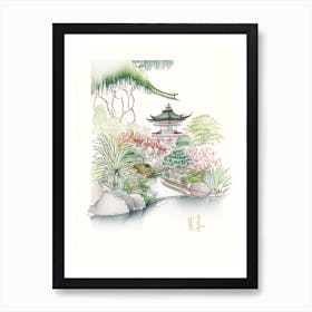 Nan Lian Garden, Hong Kong Vintage Pencil Drawing Art Print