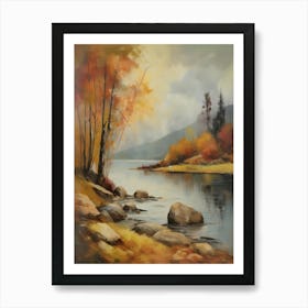 Autumn Lake,Forest Lake, Vintage Oil Painting, Farmhouse Wall Decorations, Antique Landscape, Vintage Landscape Oil Painting.7 1 Art Print