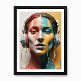 Portrait Of A Woman Listening To Music Art Print