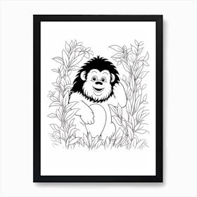 Line Art Jungle Animal Gorilla 1 Art Print