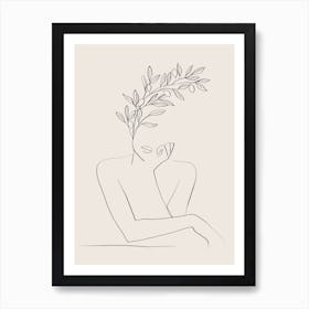 Woman With Olive Branch Line Drawing Art Print