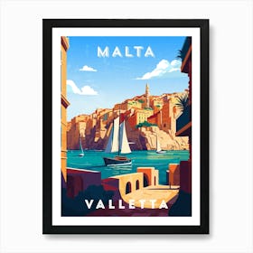 Malta, Valletta — Retro travel minimalist poster 6 Art Print