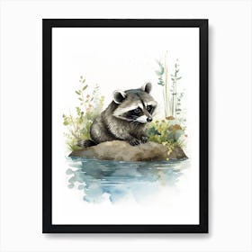 A Panama Canal Raccoon Watercolour Illustration Story 1 Art Print