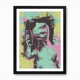 Dinosaur On The Phone Purple Graffiti Style 3 Art Print