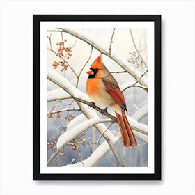 Winter Bird Painting Northern Cardinal 1 Art Print