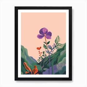 Boho Wildflower Painting Birds Foot Violet 2 Art Print