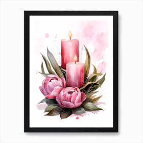 Beautiful Pink Tulip Blossoms with Candles Art Print