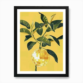 Disco Ball Orange Tree Yellow Green Mosaic Painting Kitchen Art Print