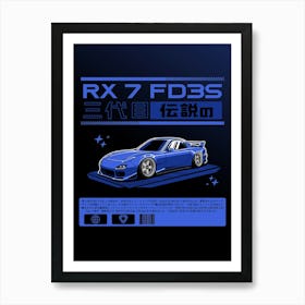 Maxda RX 7 FD3S Blue Art Print