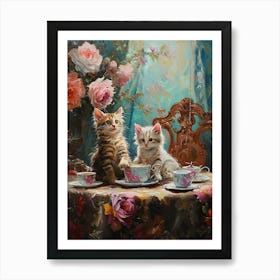 Kittens At Aftertoon Tea Rococo Inspired 3 Art Print