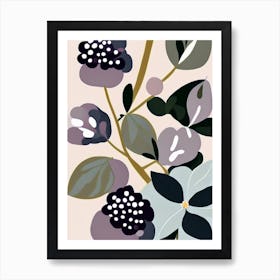 Blackberry Blossom Wildflower Modern Muted Colours 2 Art Print