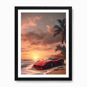 Ferrari Drifting On a sunruse beach Art Print