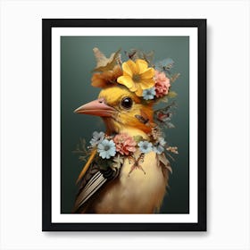 Bird With A Flower Crown American Goldfinch 3 Art Print