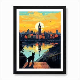 Warsaw, Poland Skyline With A Cat 0 Art Print