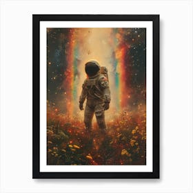 Space Odyssey: Retro Poster featuring Asteroids, Rockets, and Astronauts: Astronaut In Space 3 Art Print