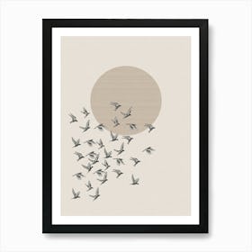 Neutral Bird Flock & Sun Art Print