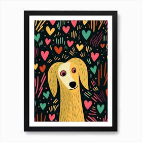 Abstract Cute Heart & Dog Line Illustration 5 Art Print
